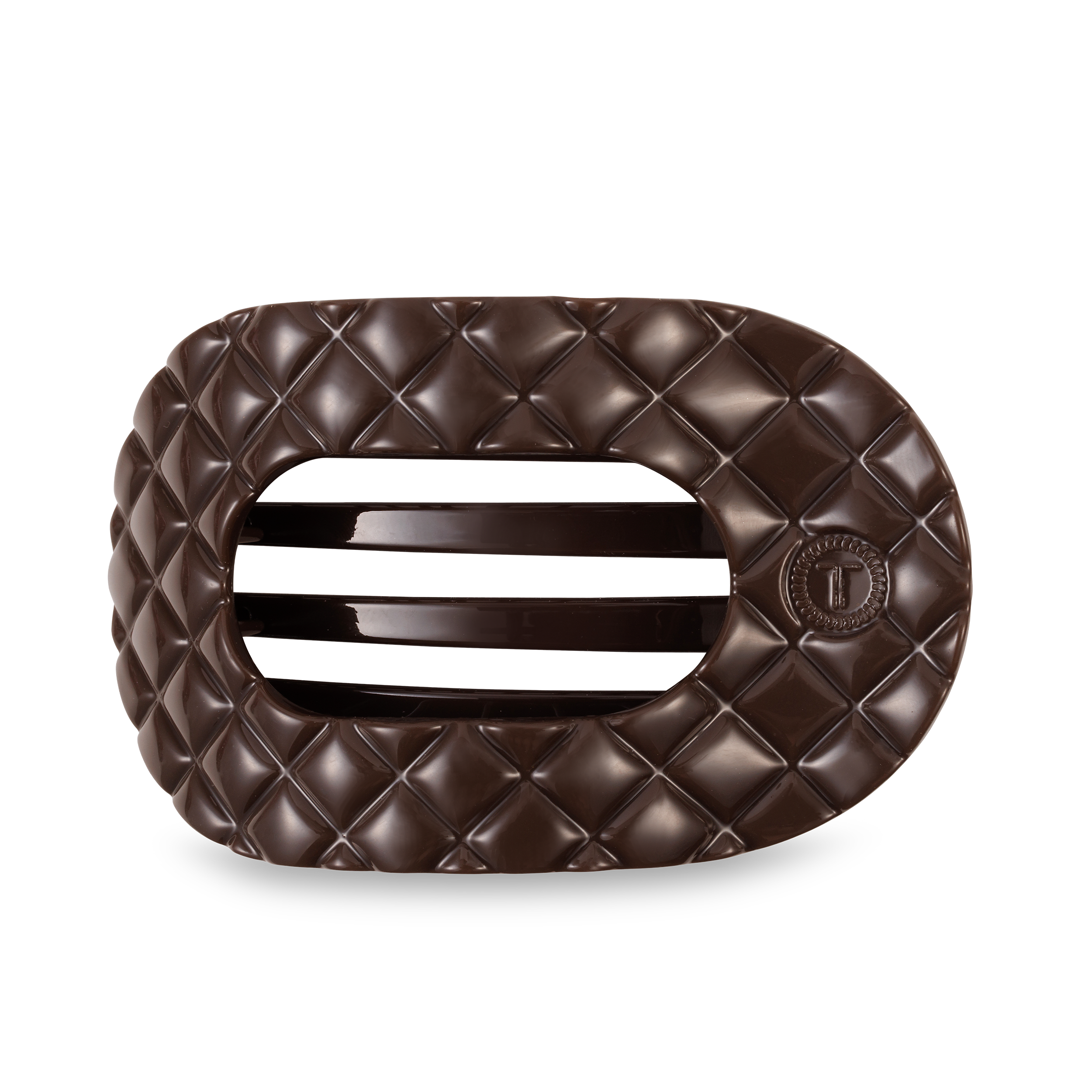 TELETIES - Flat Round Hair Clip | Large | Truly Taupe Quilted