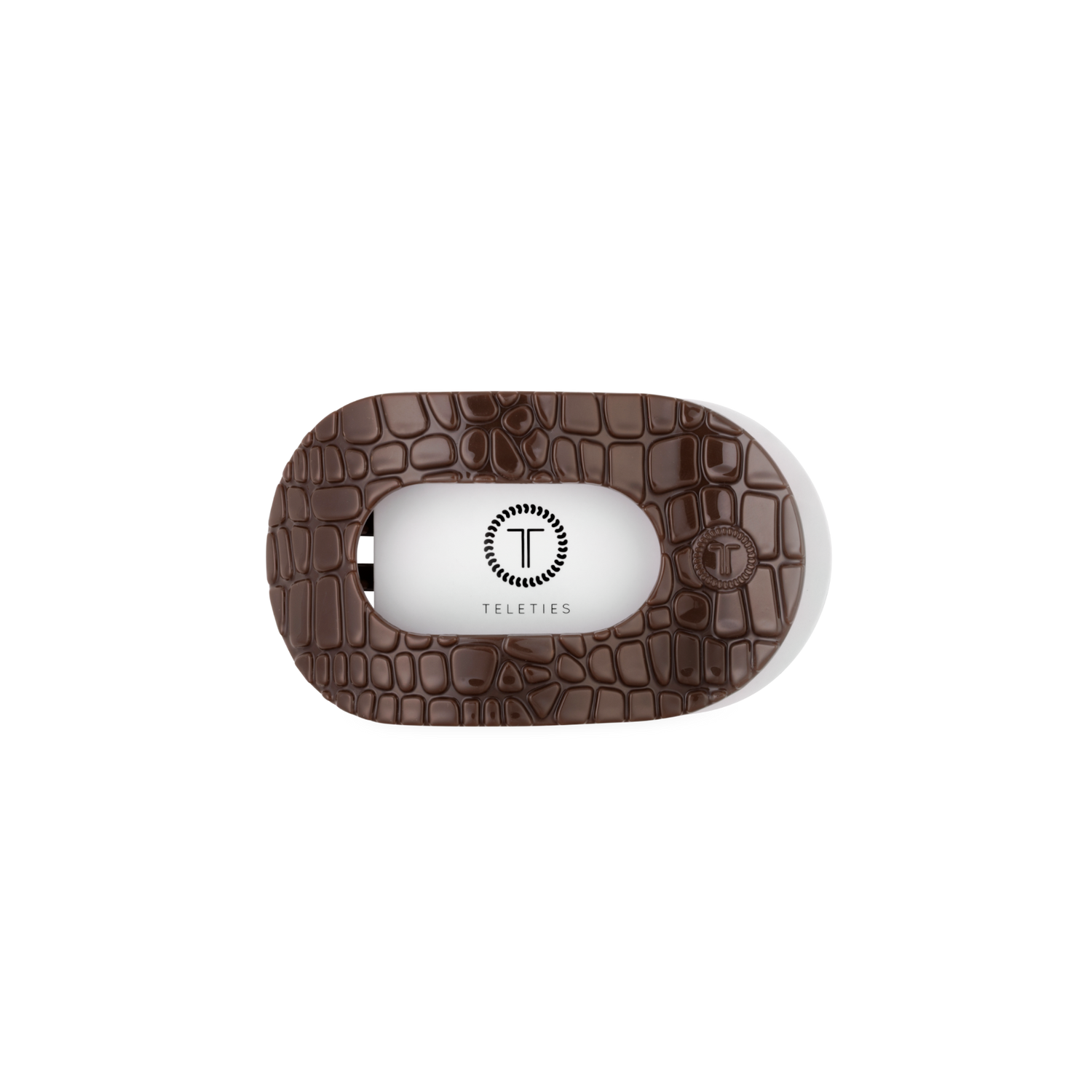 TELETIES - Brown Crocodile Small Flat Round Hair Clip