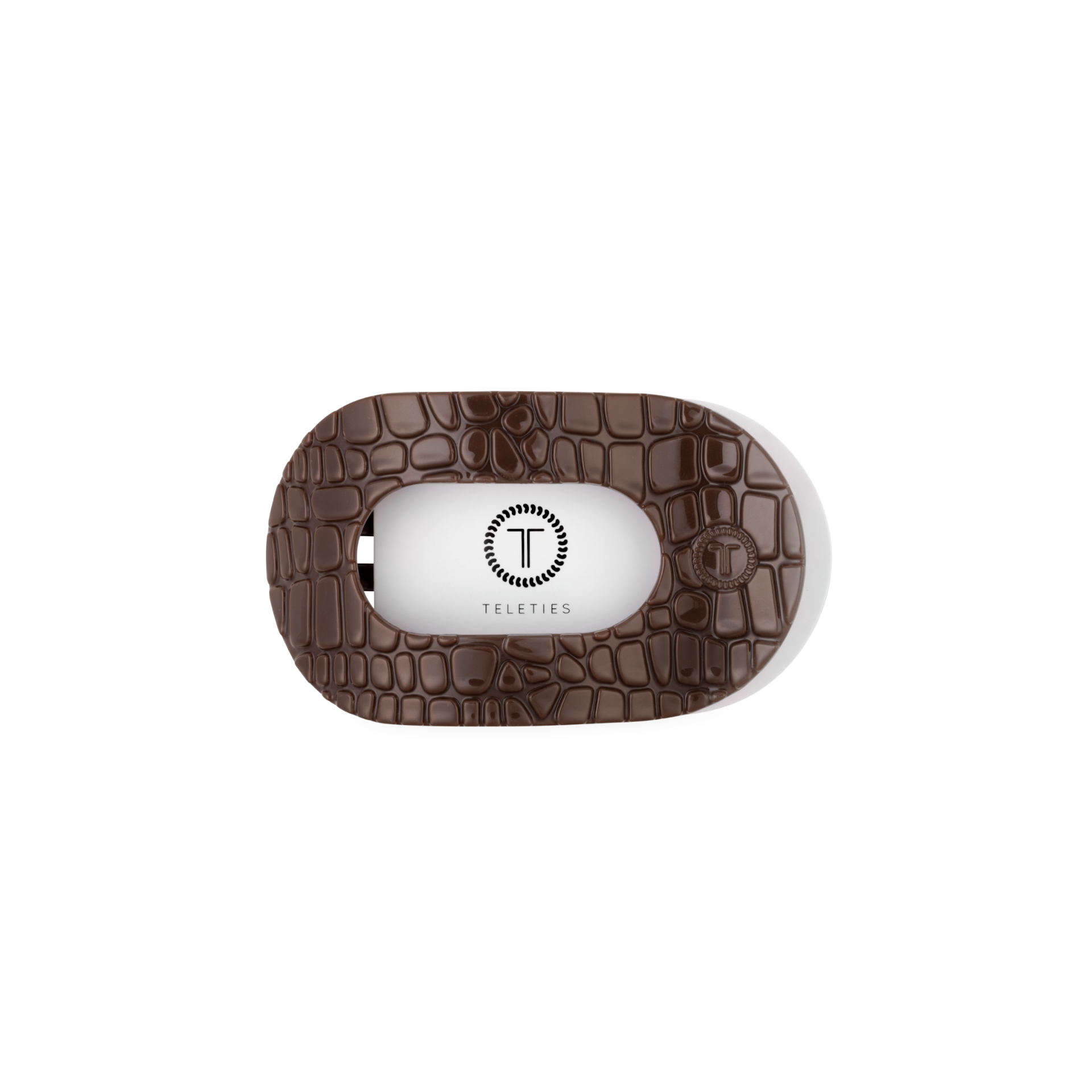 TELETIES - Brown Crocodile Small Flat Round Hair Clip