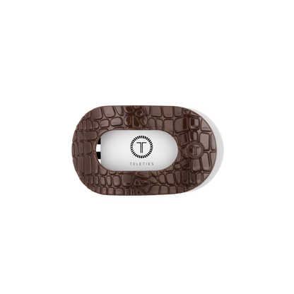 TELETIES - Brown Crocodile Small Flat Round Hair Clip