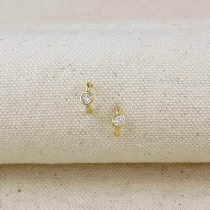 GoldFi - 18k Gold Filled Solitaire Bezel CZ  C-Hoop Earrings