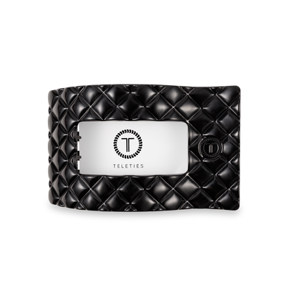 TELETIES - Flat Rectangle Hair Clip | Medium | Jet Black Quilted