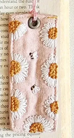 Retro Linen Bookmark With Cute Floral Embroidery