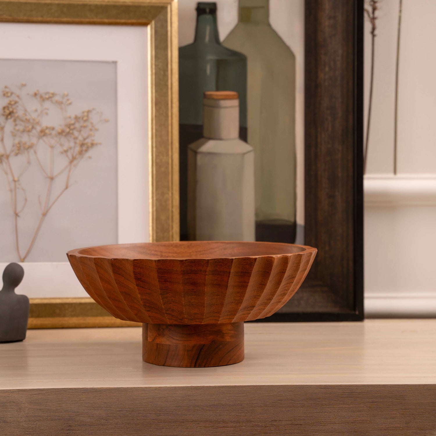 LuxeDesigns Co LLC - Acacia Wood Footed Bowl– Handcrafted Decorative Fruit Bowl