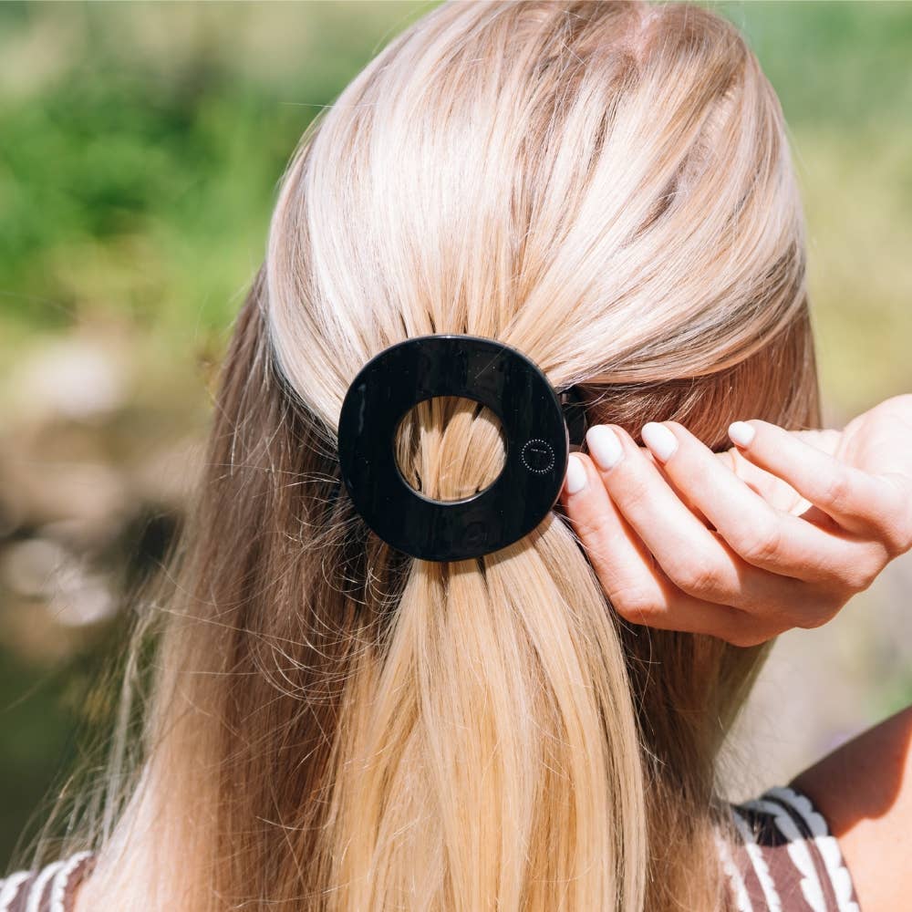 TELETIES - Jet Black | Medium | Flat Circle Hair Clip