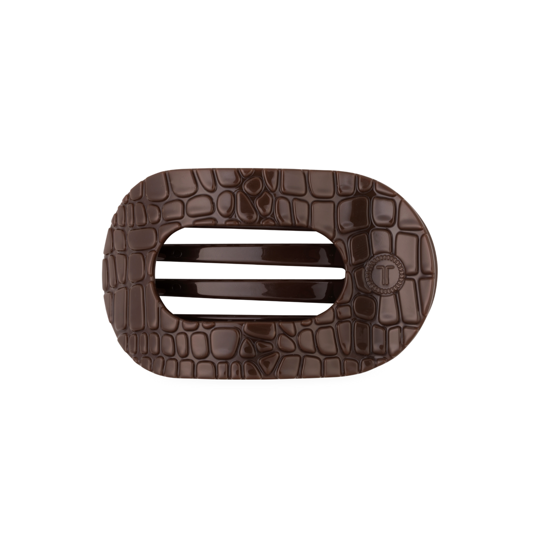 TELETIES - Brown Crocodile Medium Flat Round Hair Clip