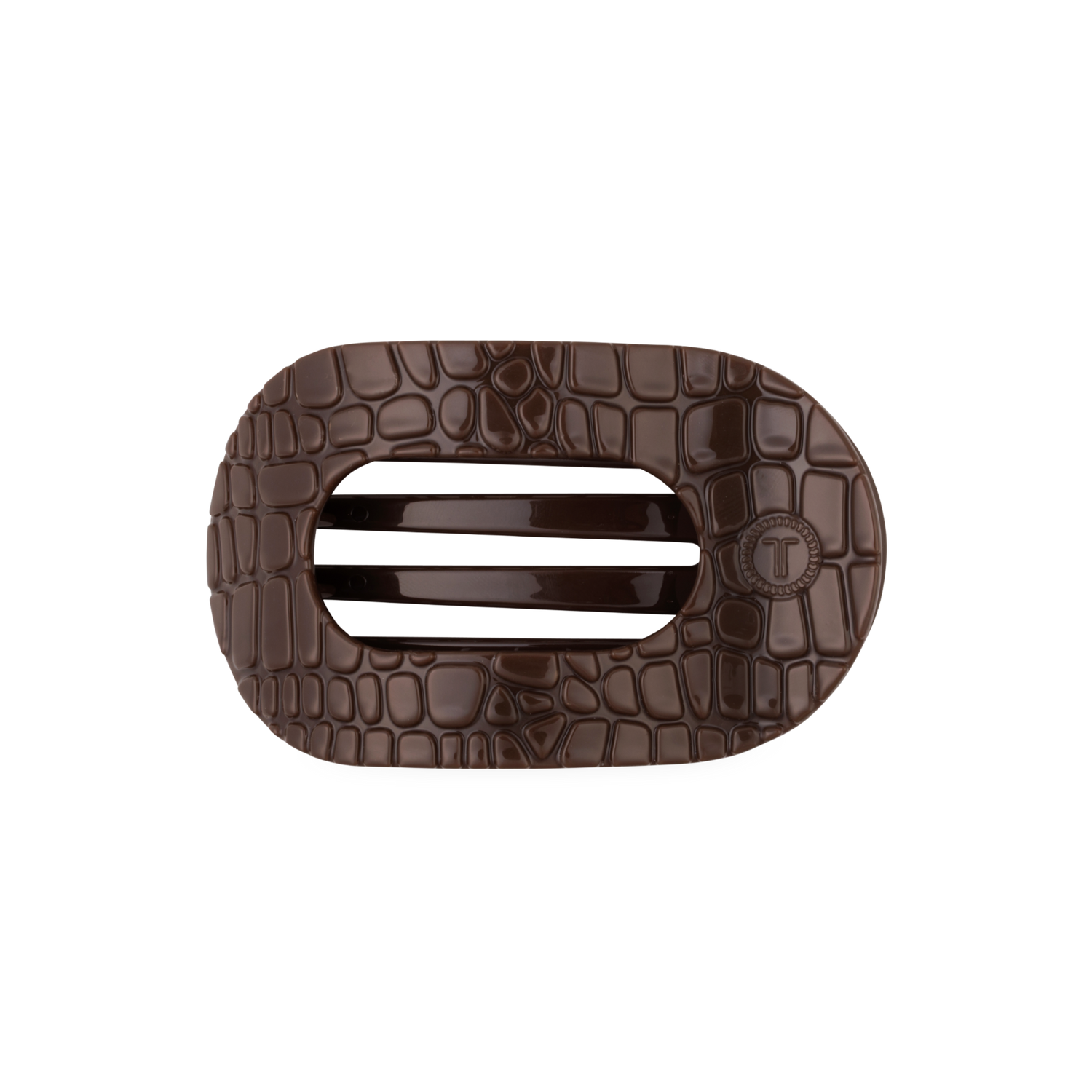 TELETIES - Brown Crocodile Medium Flat Round Hair Clip