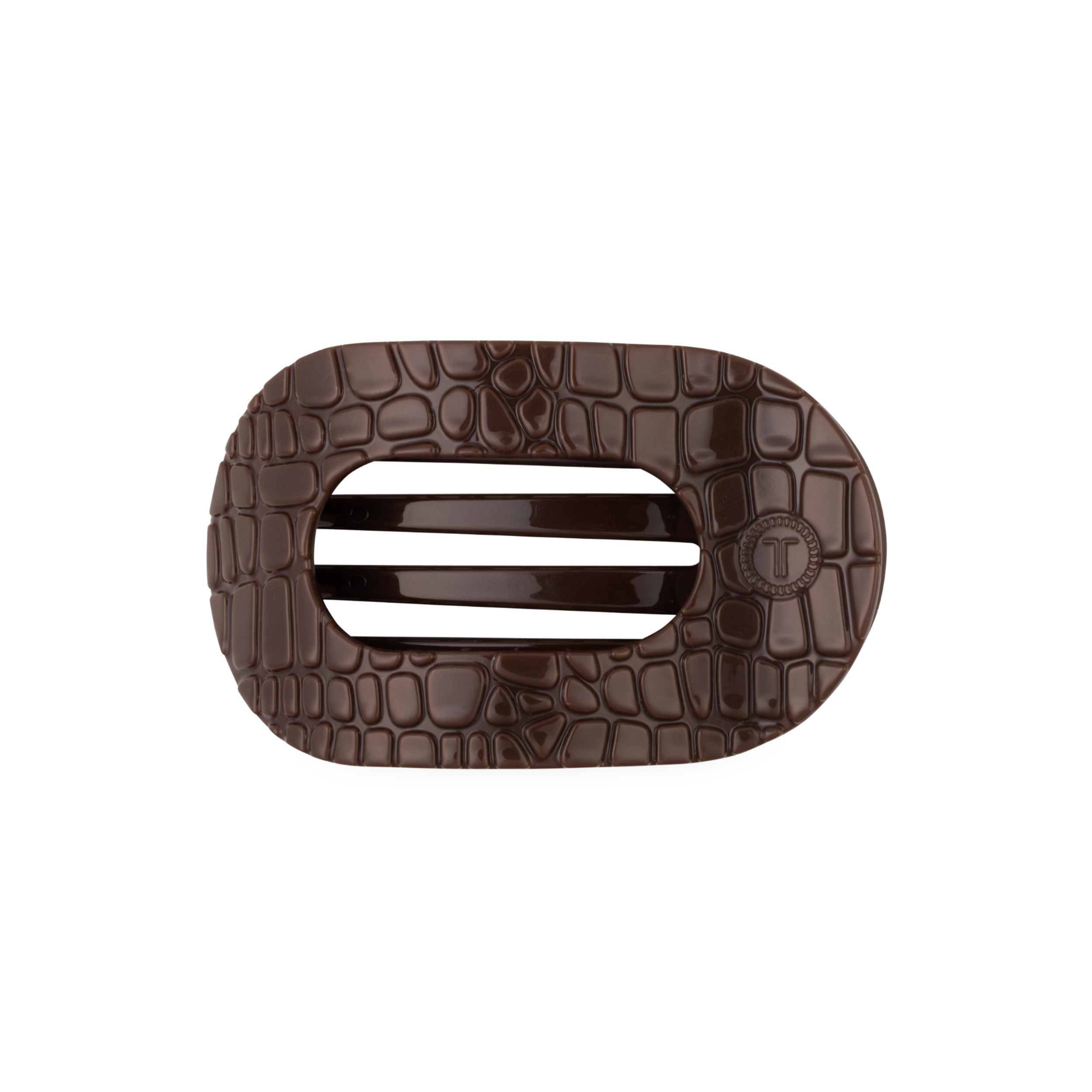 TELETIES - Brown Crocodile Medium Flat Round Hair Clip