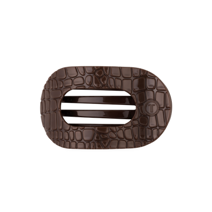 TELETIES - Brown Crocodile Medium Flat Round Hair Clip
