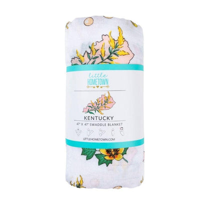 Little Hometown - Kentucky Baby (Floral) Muslin Swaddle Receiving Blanket Breathable and Lightweight