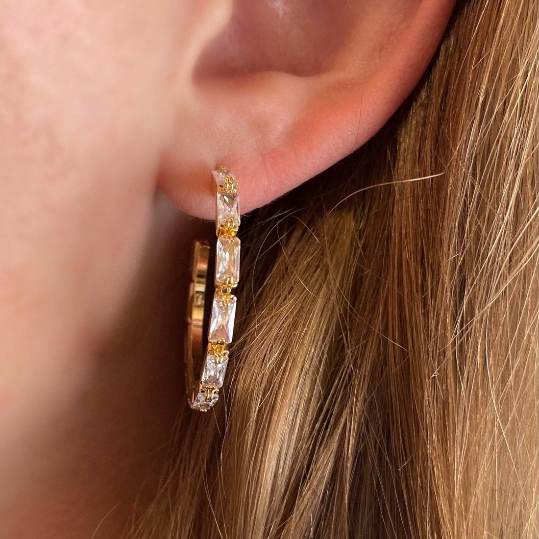 GoldFi - 18k Gold Filled Baguette Cubic Zircon Hoop Earrings