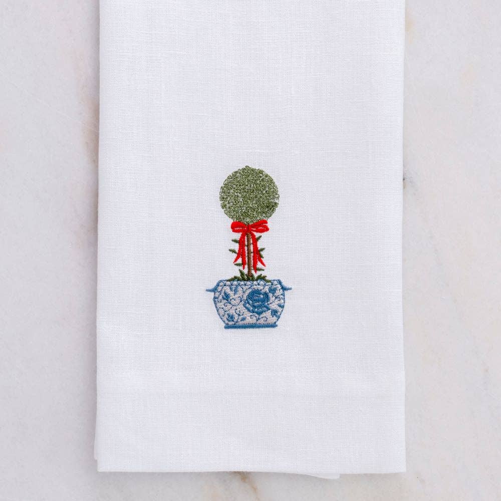Arte Italica &amp; Crown Linen Designs - La Jardin Bow Topiary White Linen Towel