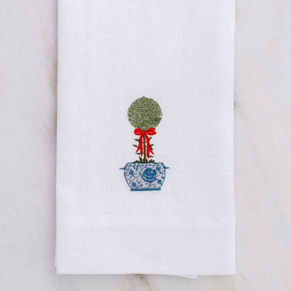 Arte Italica &amp; Crown Linen Designs - La Jardin Bow Topiary White Linen Towel