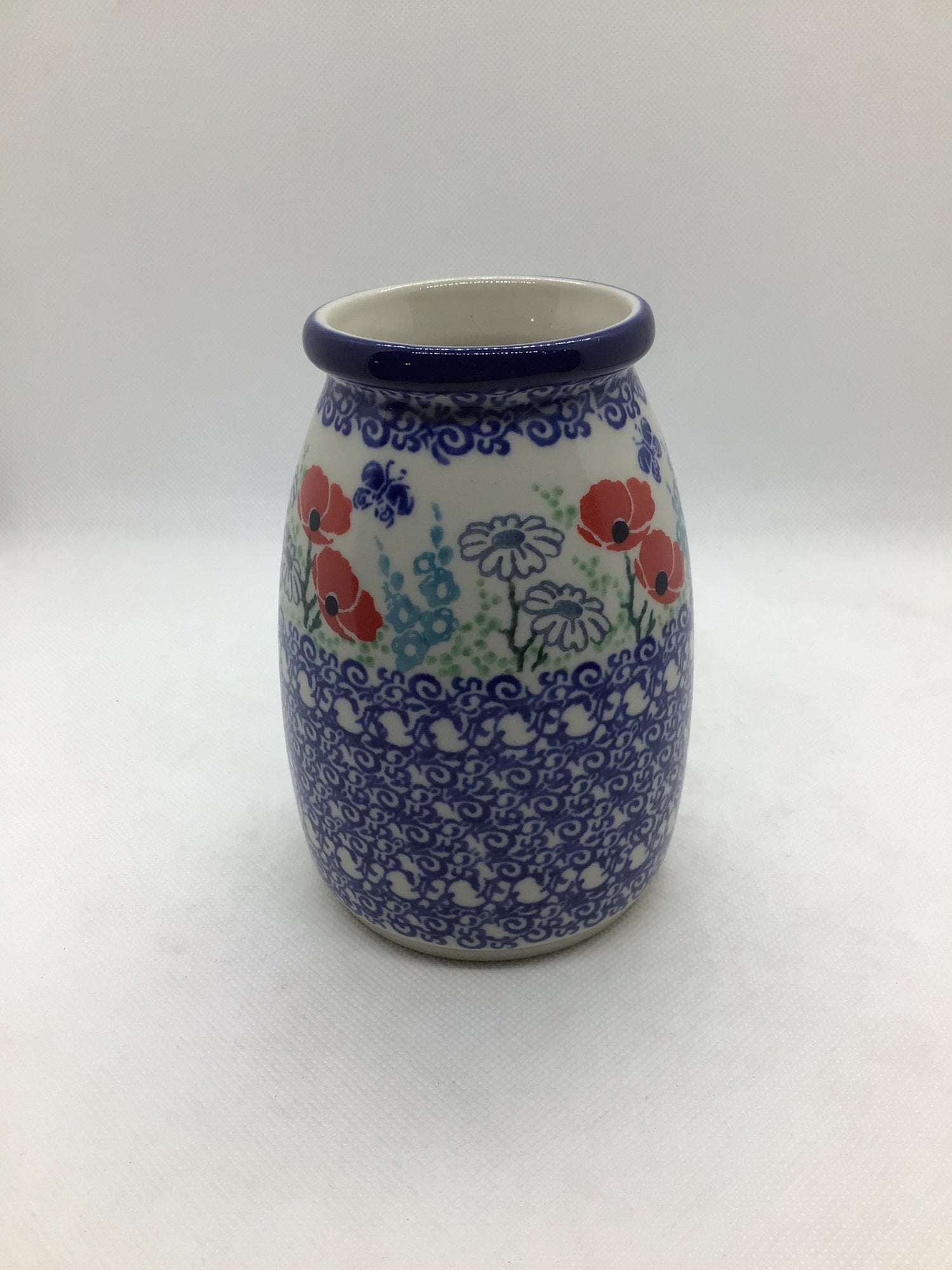Red Poppy Garden Milk Bottle Vase 5&quot;