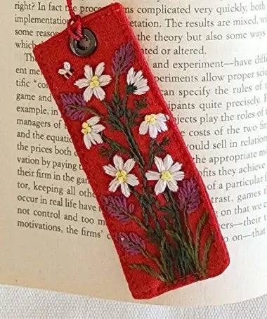 Retro Linen Bookmark With Cute Floral Embroidery