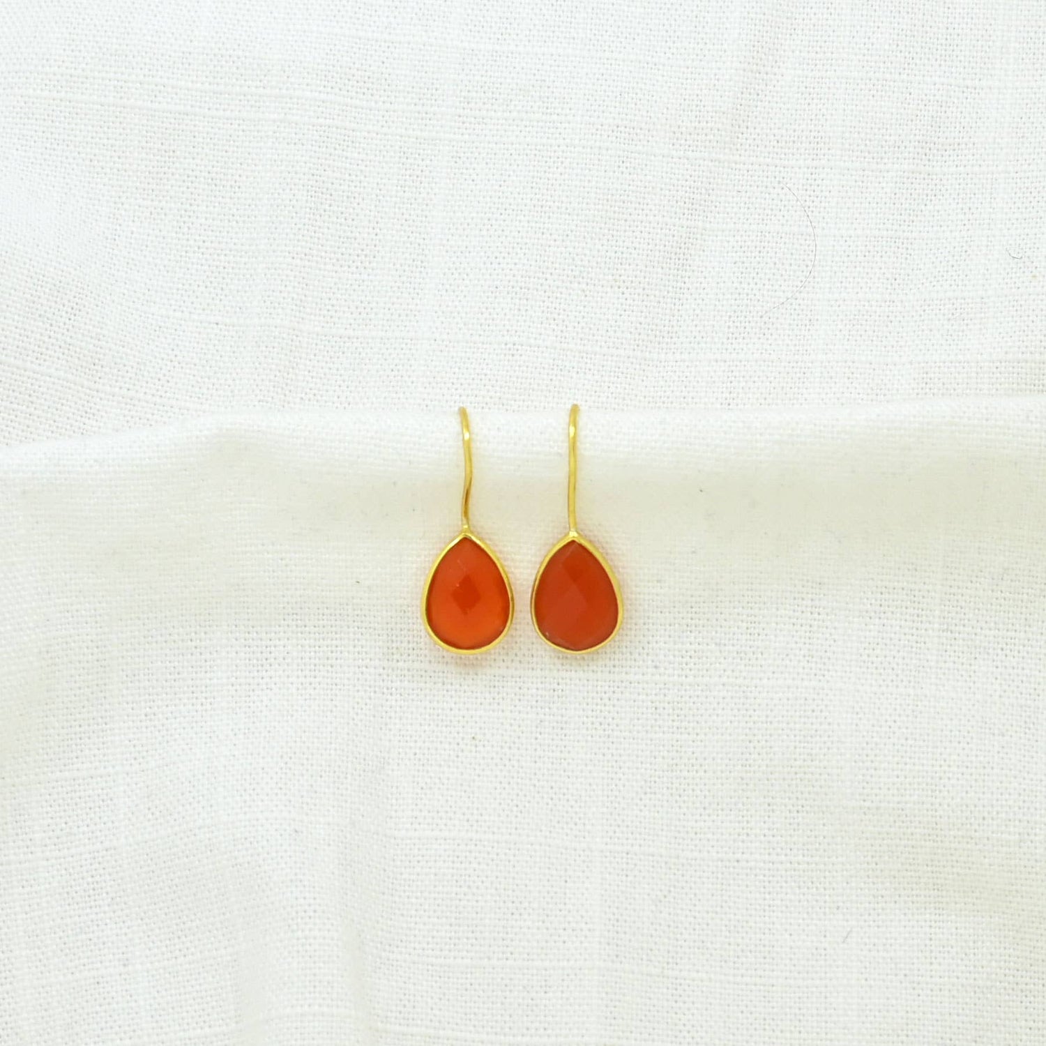 Teardrop Gemstone Earring Gold Silver 925 - Carnelian