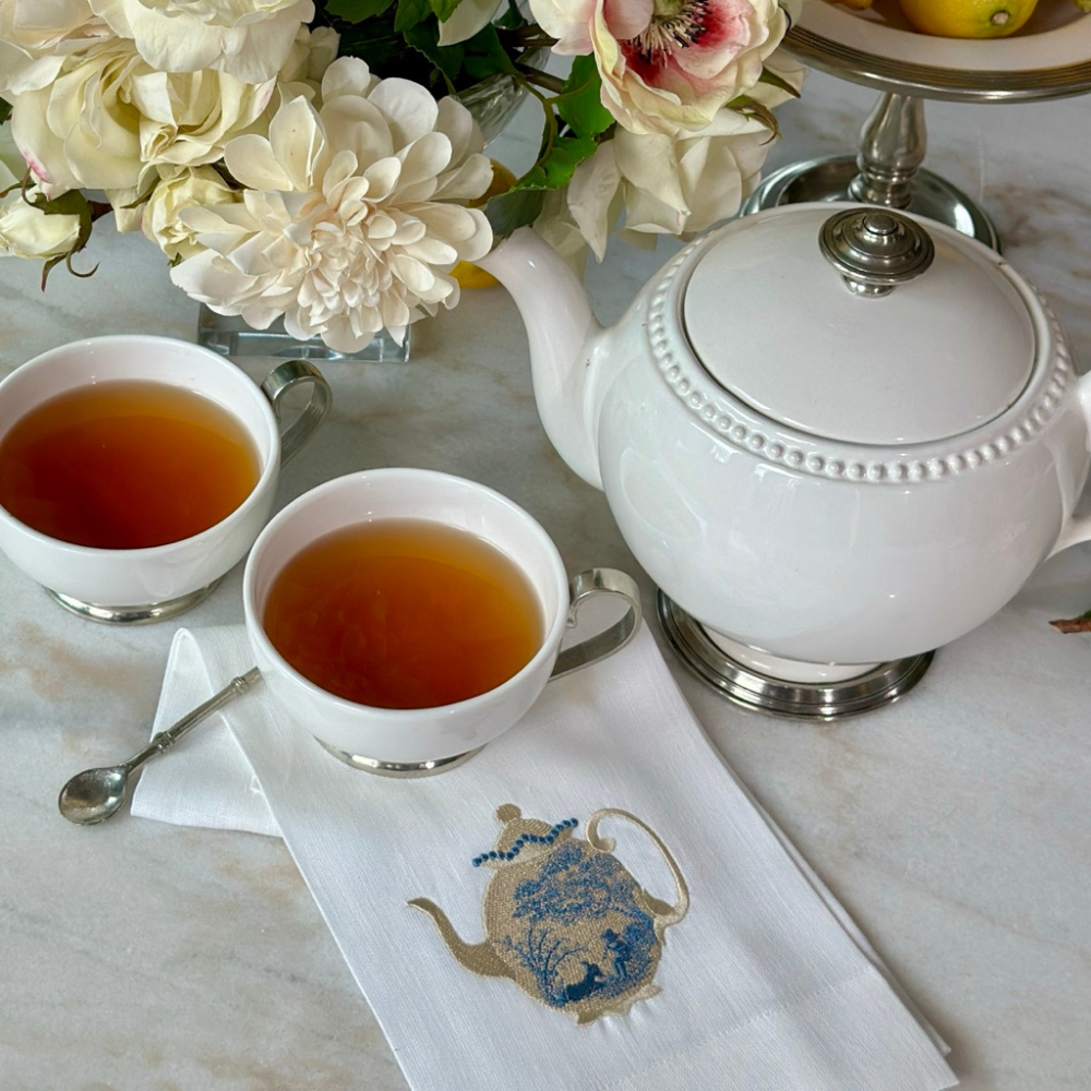 Arte Italica &amp; Crown Linen Designs - Vintage Toile Teapot Towel - New