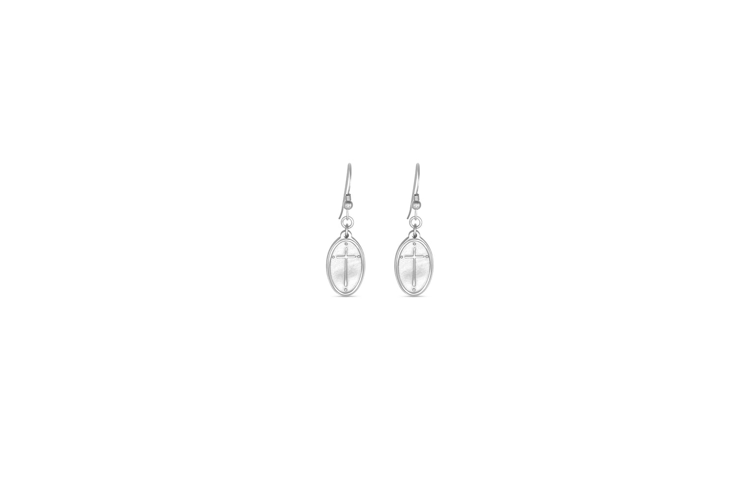 Petite Silver Earring French Hook - Oval Cross / Rom 5:8