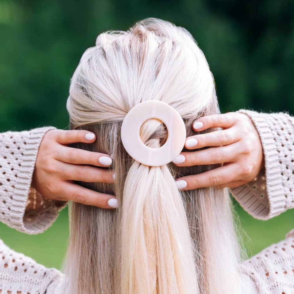 TELETIES - Almond Beige | Small | Flat Circle Hair Clip