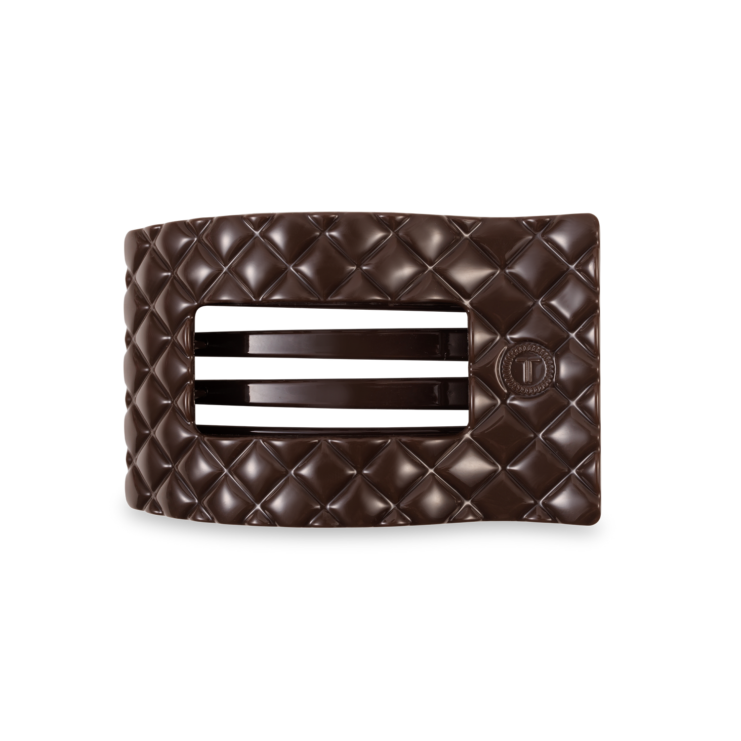 TELETIES - Flat Rectangle Hair Clip | Medium | Truly Taupe Quilted