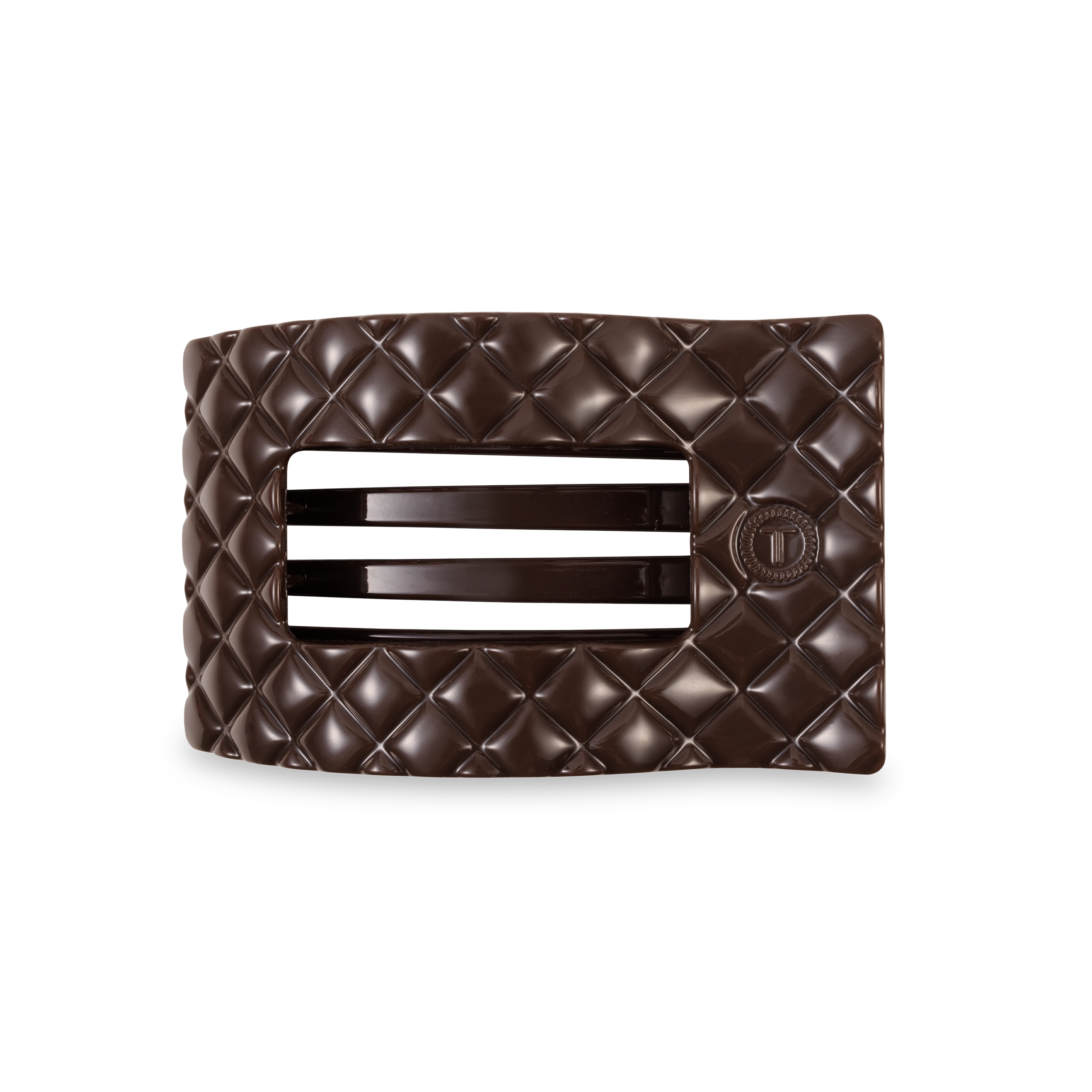 TELETIES - Flat Rectangle Hair Clip | Medium | Truly Taupe Quilted