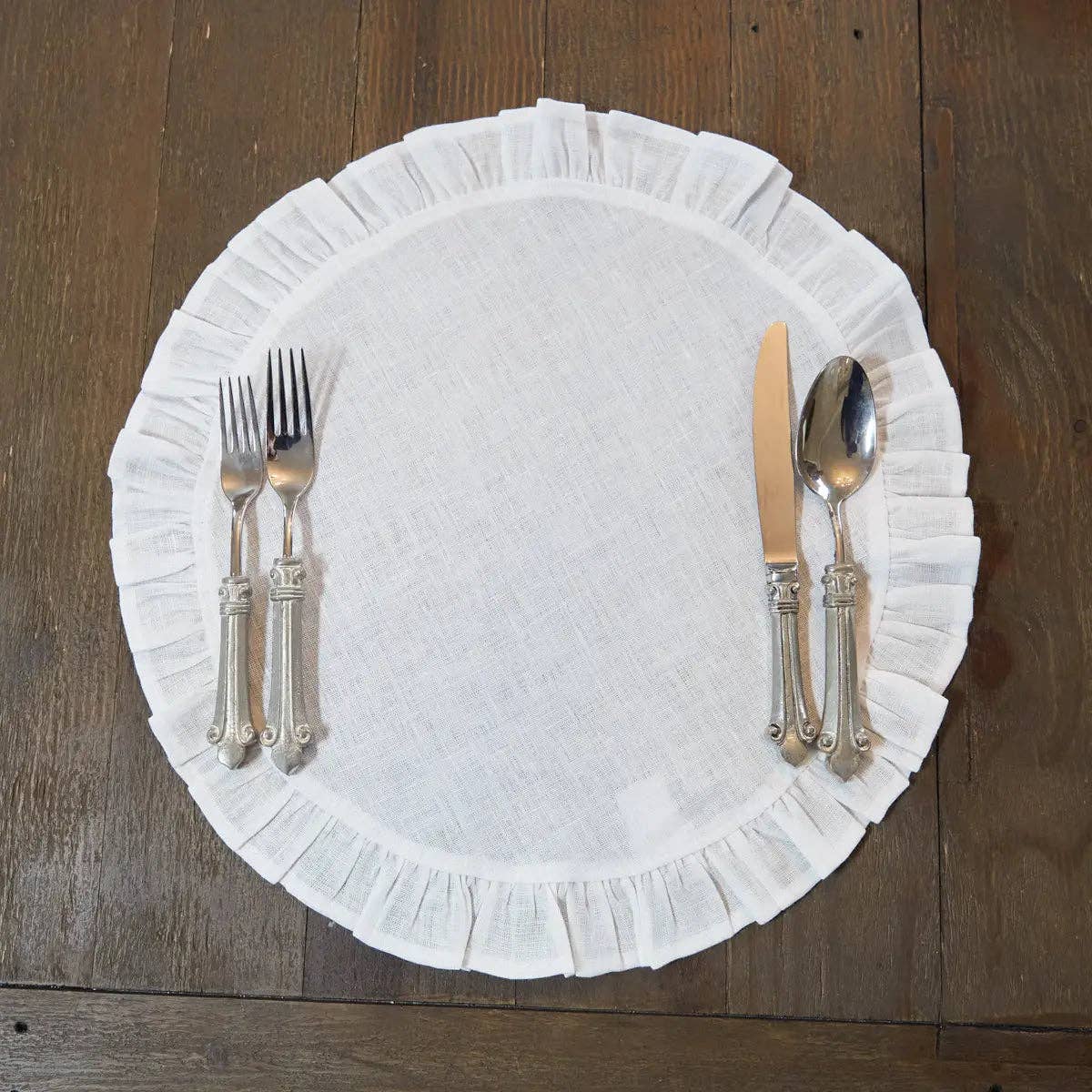 Arte Italica &amp; Crown Linen Designs - Round Ruffle Linen Placemats