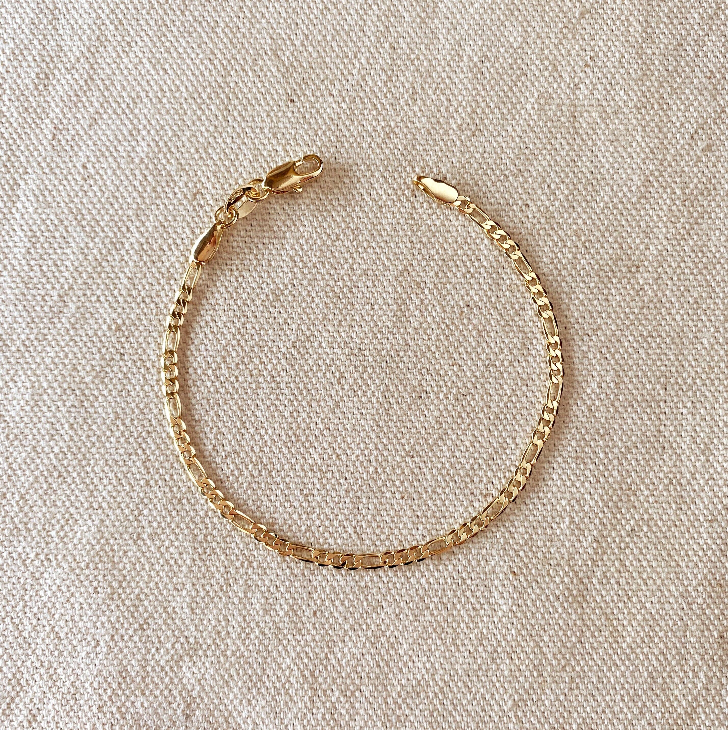 GoldFi - 18k Gold Filled 2.5mm Flat Figaro Chain Bracelet