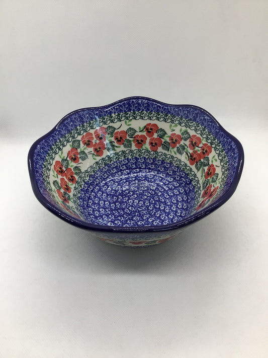 Red Pansy Wavy Edge Bowl 8"