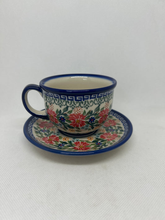 KALICH Red Cornflower Tea Cup/Saucer