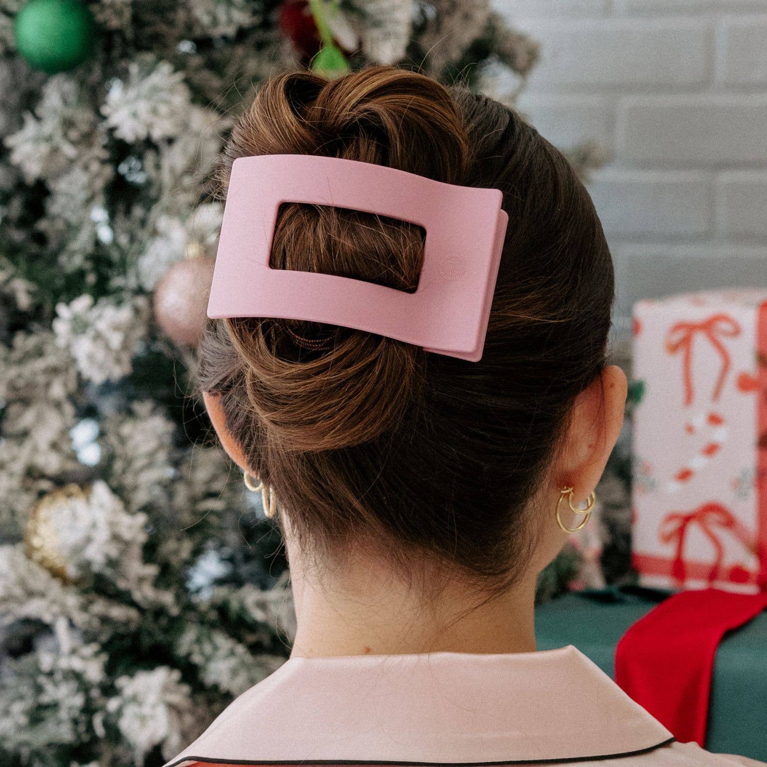 TELETIES - Flat Rectangle Hair Clip | Large | Merry Pinkmas