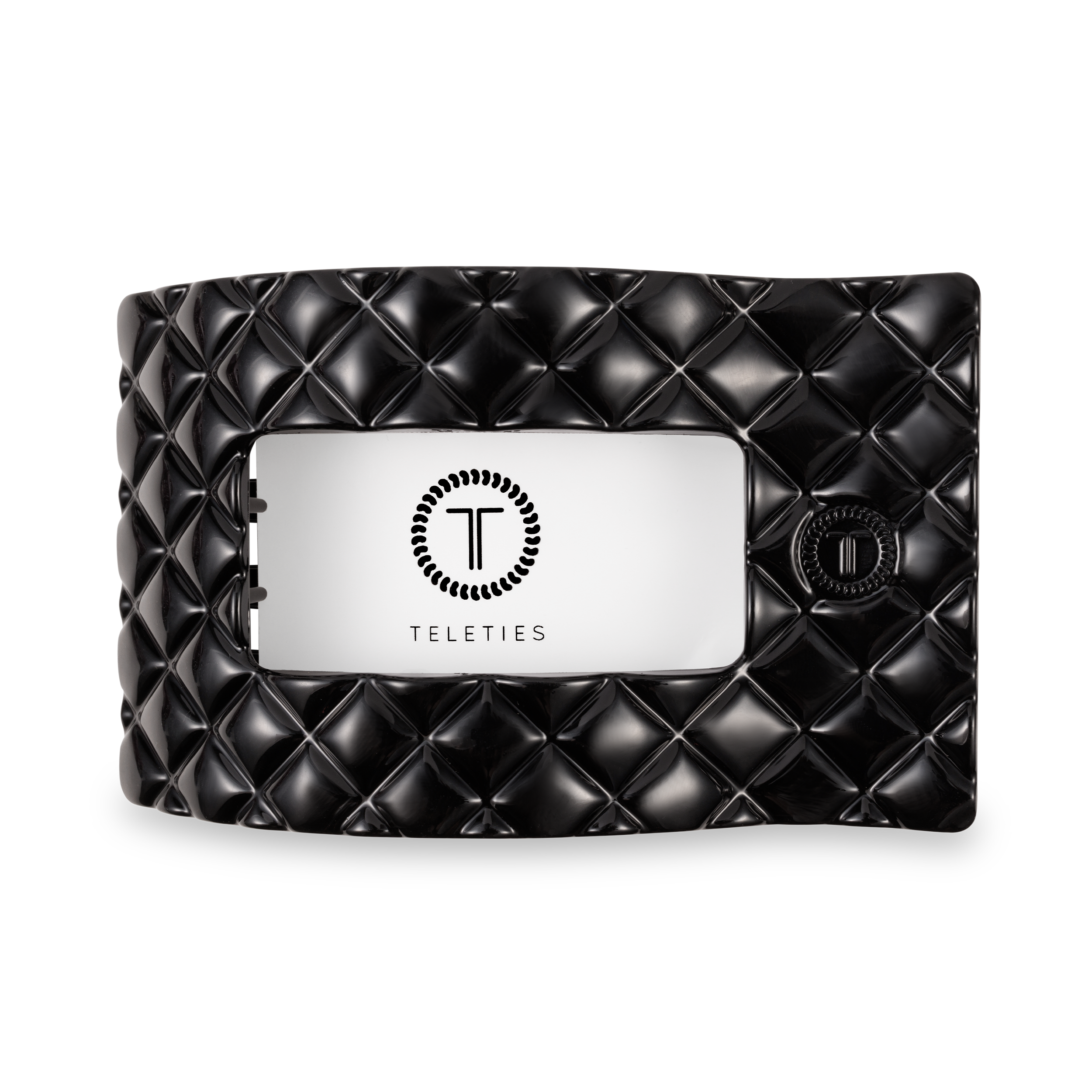 TELETIES - Flat Rectangle Hair Clip | Large | Jet Black Quilted