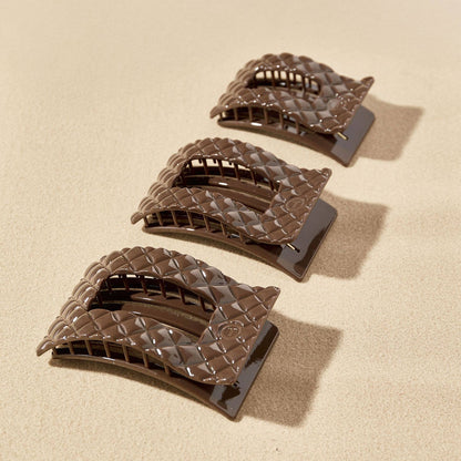 TELETIES - Flat Rectangle Hair Clip | Small | Truly Taupe Quilted