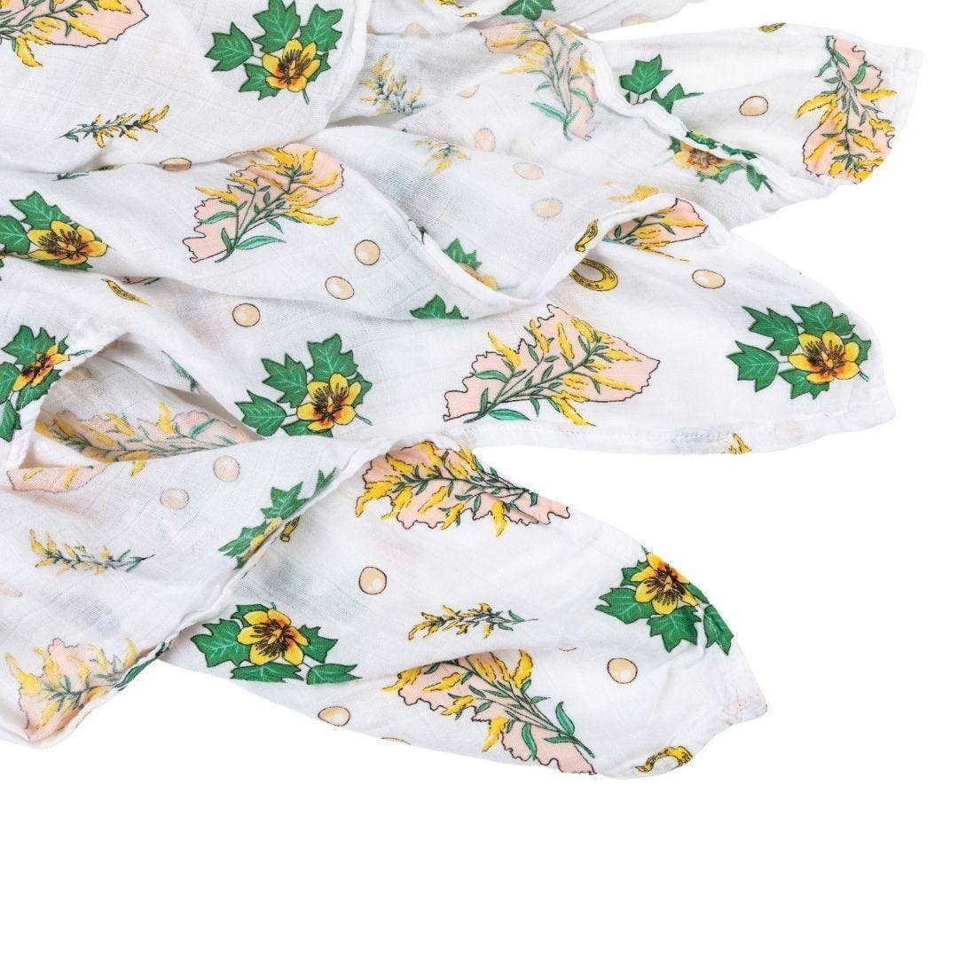 Little Hometown - Kentucky Baby (Floral) Muslin Swaddle Receiving Blanket Breathable and Lightweight