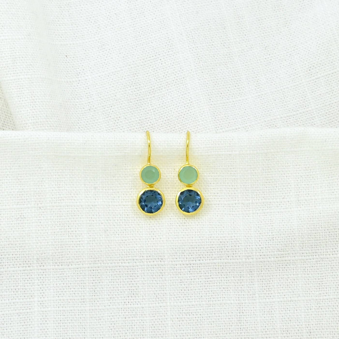 Delphine Gold Earring - Aqua Chalcedony &amp; Blue Iolite
