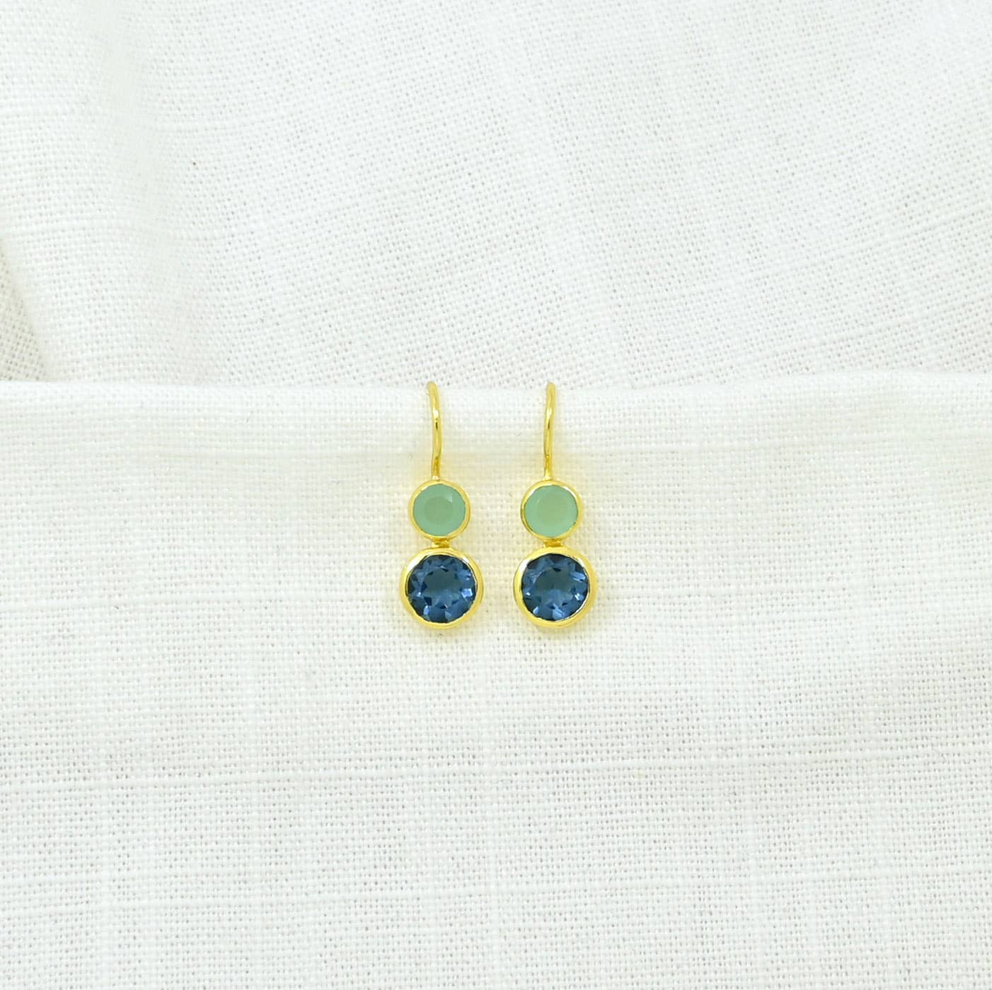 Delphine Gold Earring - Aqua Chalcedony &amp; Blue Iolite