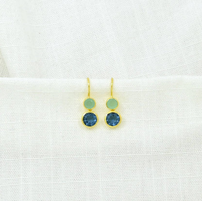 Delphine Gold Earring - Aqua Chalcedony &amp; Blue Iolite