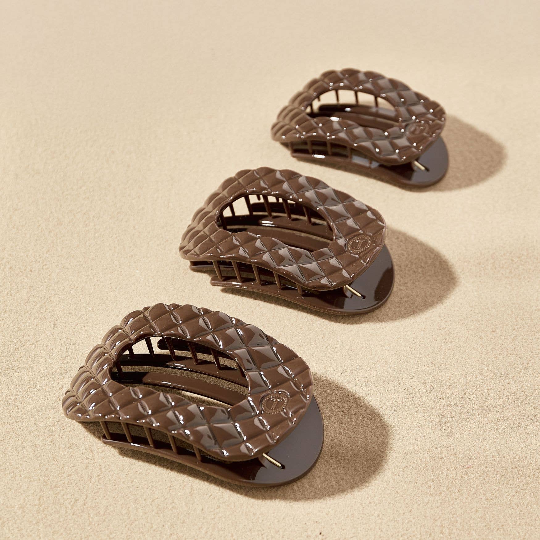 TELETIES - Flat Round Hair Clip | Small | Truly Taupe Quilted