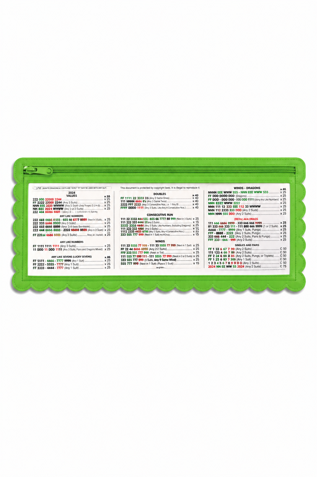 Girl Tribe Co - Splash-Proof Mahjong Card Holder for Pool Mahjong - Green Scallops STANDARD SIZE