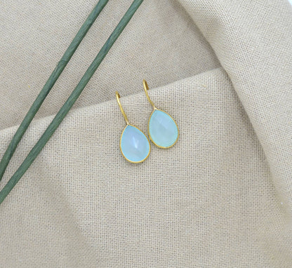 Teardrop Gemstone Earring Gold Silver 925 - Aqua Chalcedony