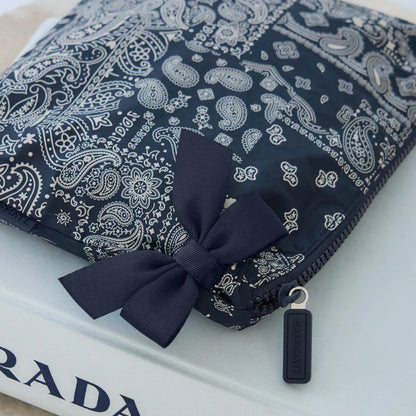 Crinkle Makeup Bag - Navy Bandana Bow
