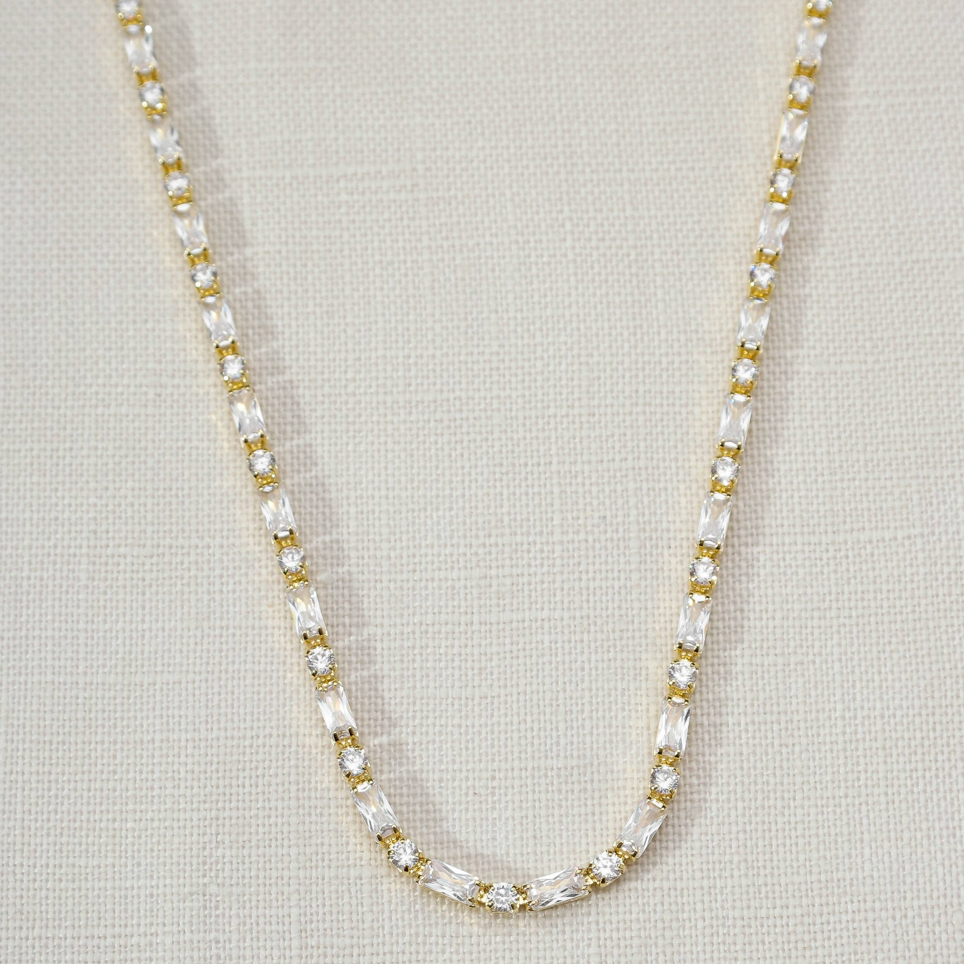 GoldFi - 18k Gold Filled Baguette and Round Cut Cubic Zirconia Choker Necklace