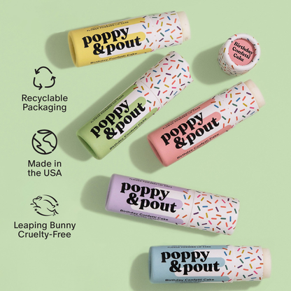 Poppy &amp; Pout - Lip Balm, Birthday Confetti Cake, Yellow