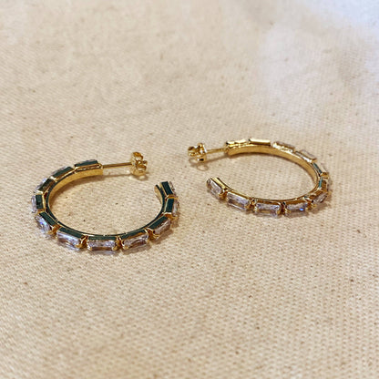 GoldFi - 18k Gold Filled Baguette Cubic Zircon Hoop Earrings