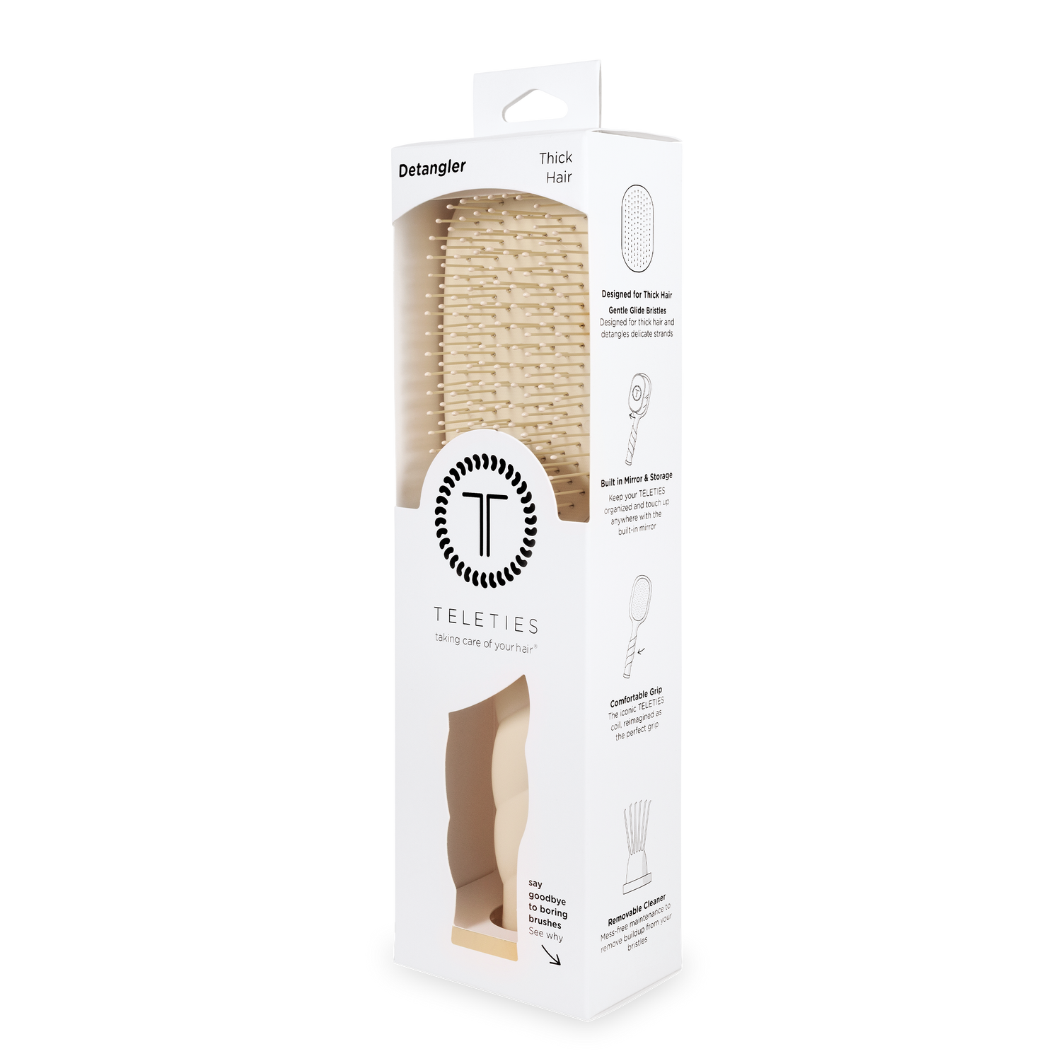 TELETIES - Detangler Hair Brush for Thick Hair - Tan