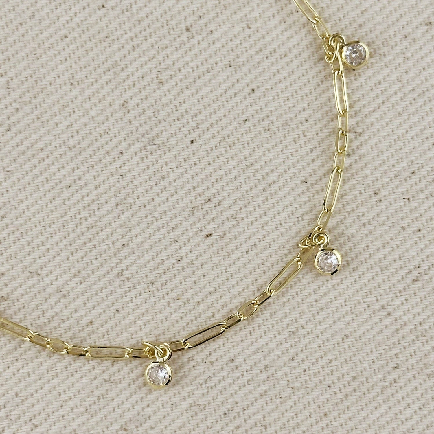 GoldFi - 18k Gold Filled Paperclip Chain With Bezel CZ Drops Bracelet