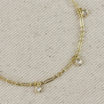 GoldFi - 18k Gold Filled Paperclip Chain With Bezel CZ Drops Bracelet
