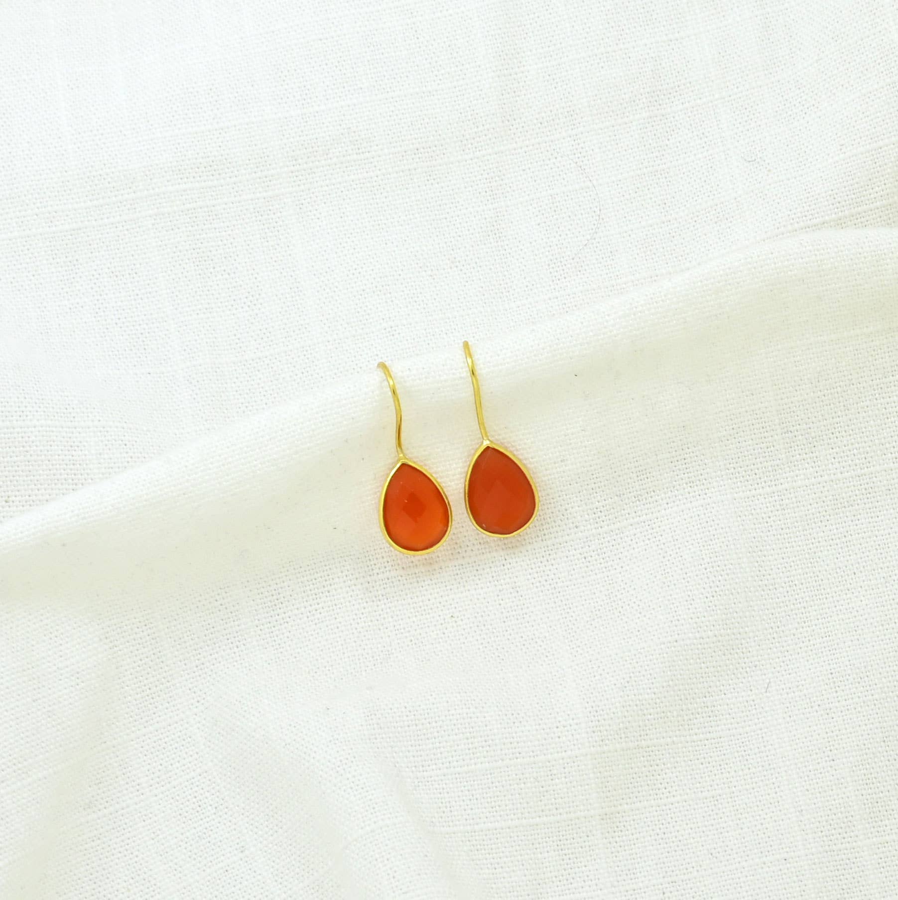 Teardrop Gemstone Earring Gold Silver 925 - Carnelian