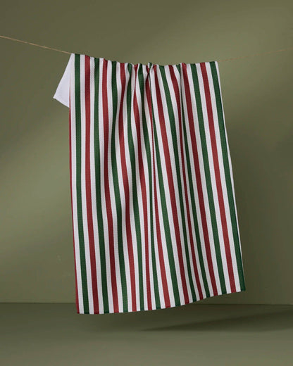 Geometry - Ribbon Green Red Tea Towel