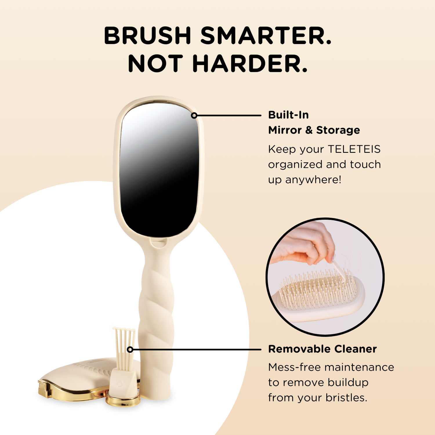 TELETIES - Detangler Hair Brush for Thick Hair - Tan
