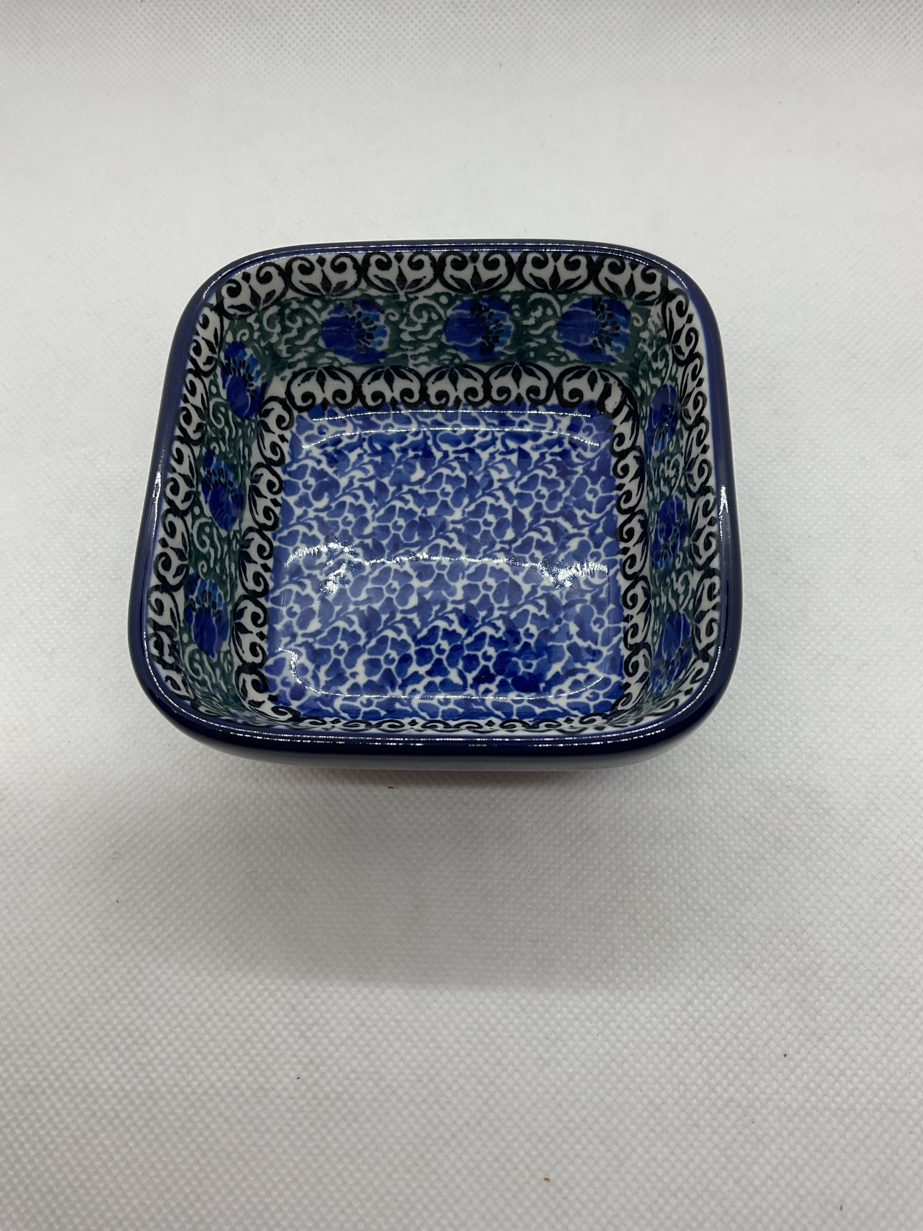 Peacock Feather Square Ramekin 4&quot;